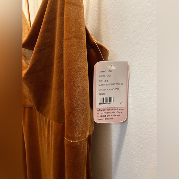 NWT After Six Cowl Neck Velvet Maxi Dress Gown Golden Almond Size 14 - Picture 12 of 14